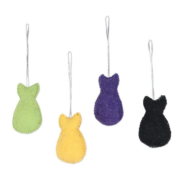 Alternate image for Set of 4 Colorful Cat Wool Felt Holiday Ornaments Crafty Cats