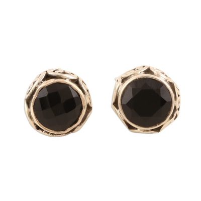 Alternate image for Small Black Onyx Stud Earrings from India Black As Night