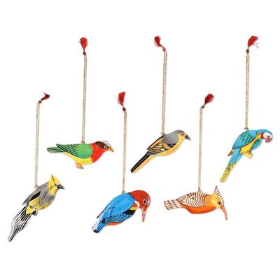Alternate image for Hand-Painted Assorted Bird Ornaments Set of 6 Festive Birds