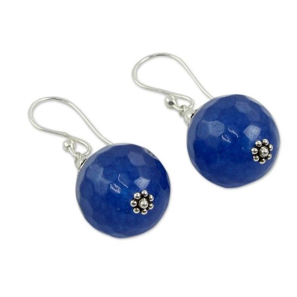 Alternate image for India Handmade Sterling Silver Dark Blue Chalcedony Earrings Ocean Magic