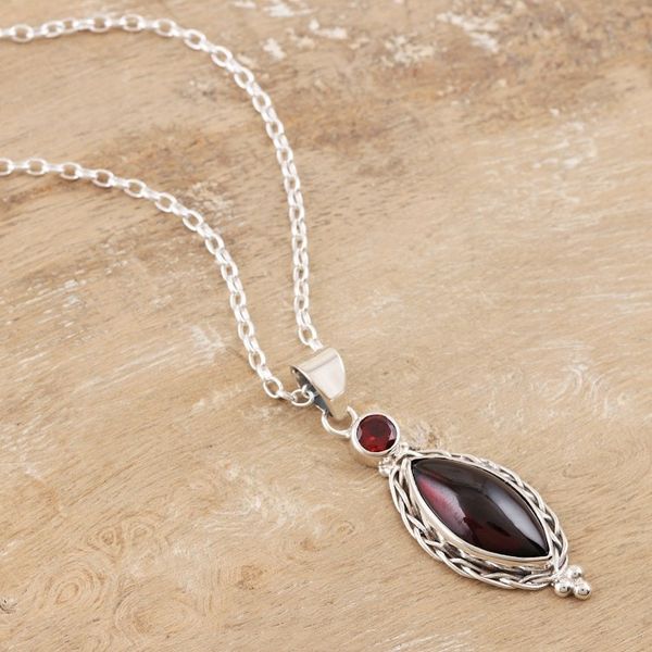 Alternate image for Hand Made Garnet and Sterling Silver Pendant Necklace Sweet Berry