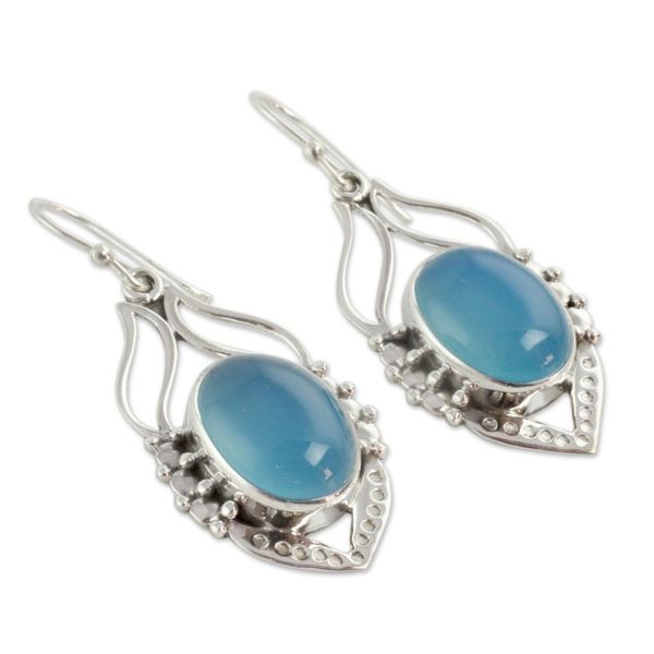 Alternate image for Blue Chalcedony Sterling Silver Earrings from India Passion Leaf