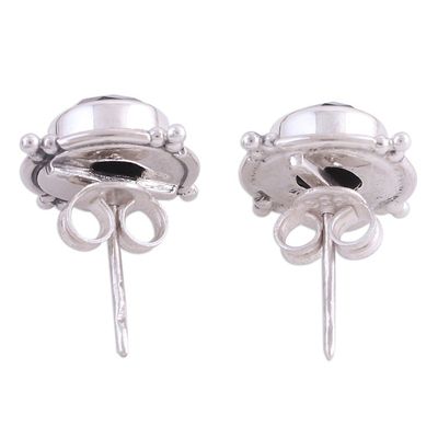 Alternate image for Black Onyx and Sterling Silver Button Earrings from India Bubbly Gleam