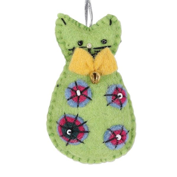 Alternate image for Set of 4 Colorful Cat Wool Felt Holiday Ornaments Crafty Cats