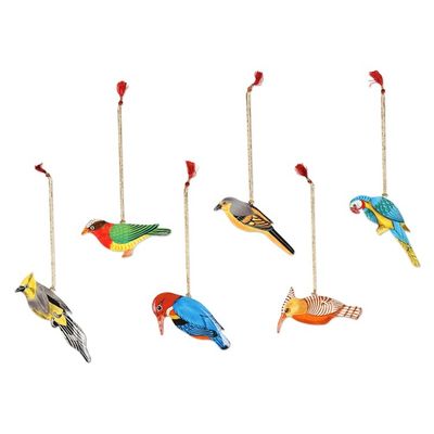 Alternate image for Hand-Painted Assorted Bird Ornaments Set of 6 Festive Birds