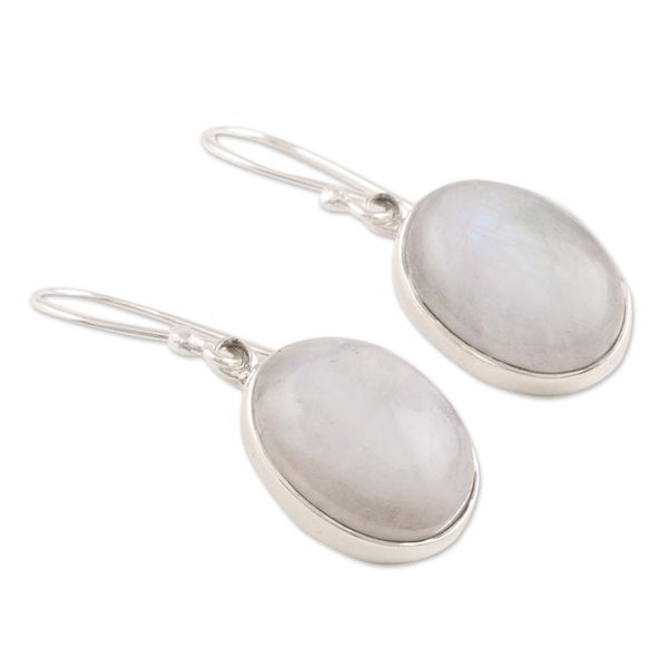 Alternate image for Natural Rainbow Moonstone Dangle Earrings from India Eternal Ovals