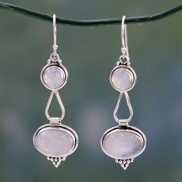 Alternate image for Rainbow Moonstone Earrings Sterling Silver Handmade Goddesses