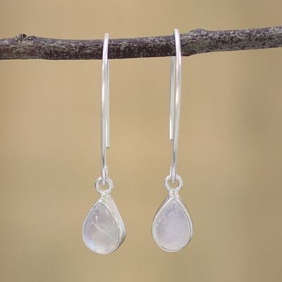 Alternate image for Rainbow Moonstone and Sterling Silver Dangle Earrings Trendy Luster