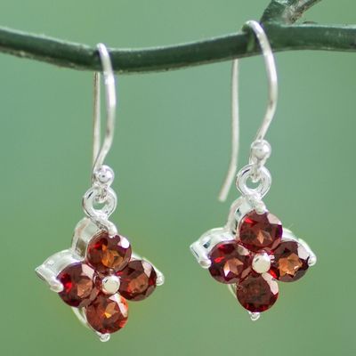 Alternate image for Artisan Crafted Floral Garnet Dangle Hook Earrings Petite Petals