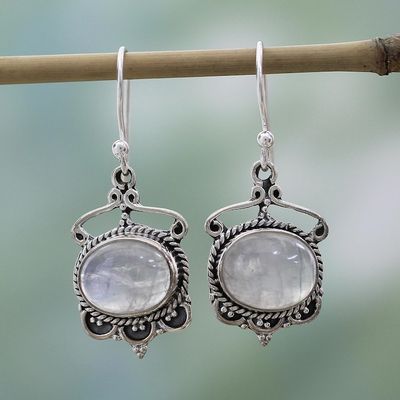 Alternate image for Sterling Silver Rainbow Moonstone Dangle Earrings from India Moonlit Decadence