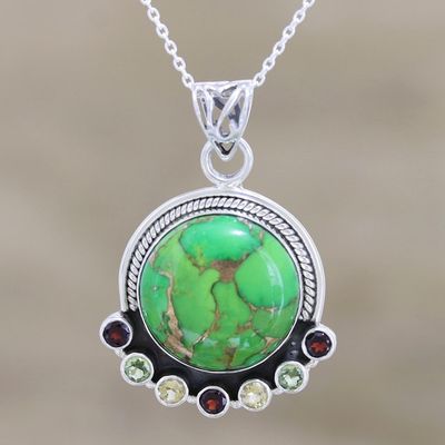 Alternate image for Indian Silver Necklace with Green Composite Turquoise Valley of Flowers