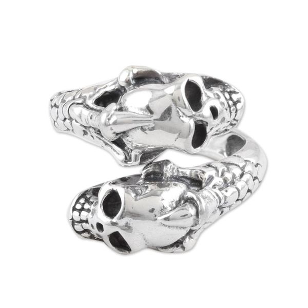 Alternate image for Sterling Silver Wrap Ring with Skull Motifs Fierce Souls