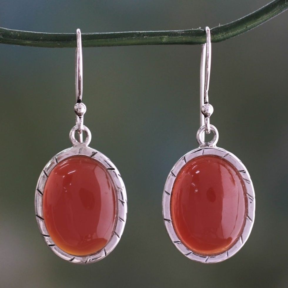 Fair Trade Carnelian and Silver Earrings from India 'Captivating Sunset'