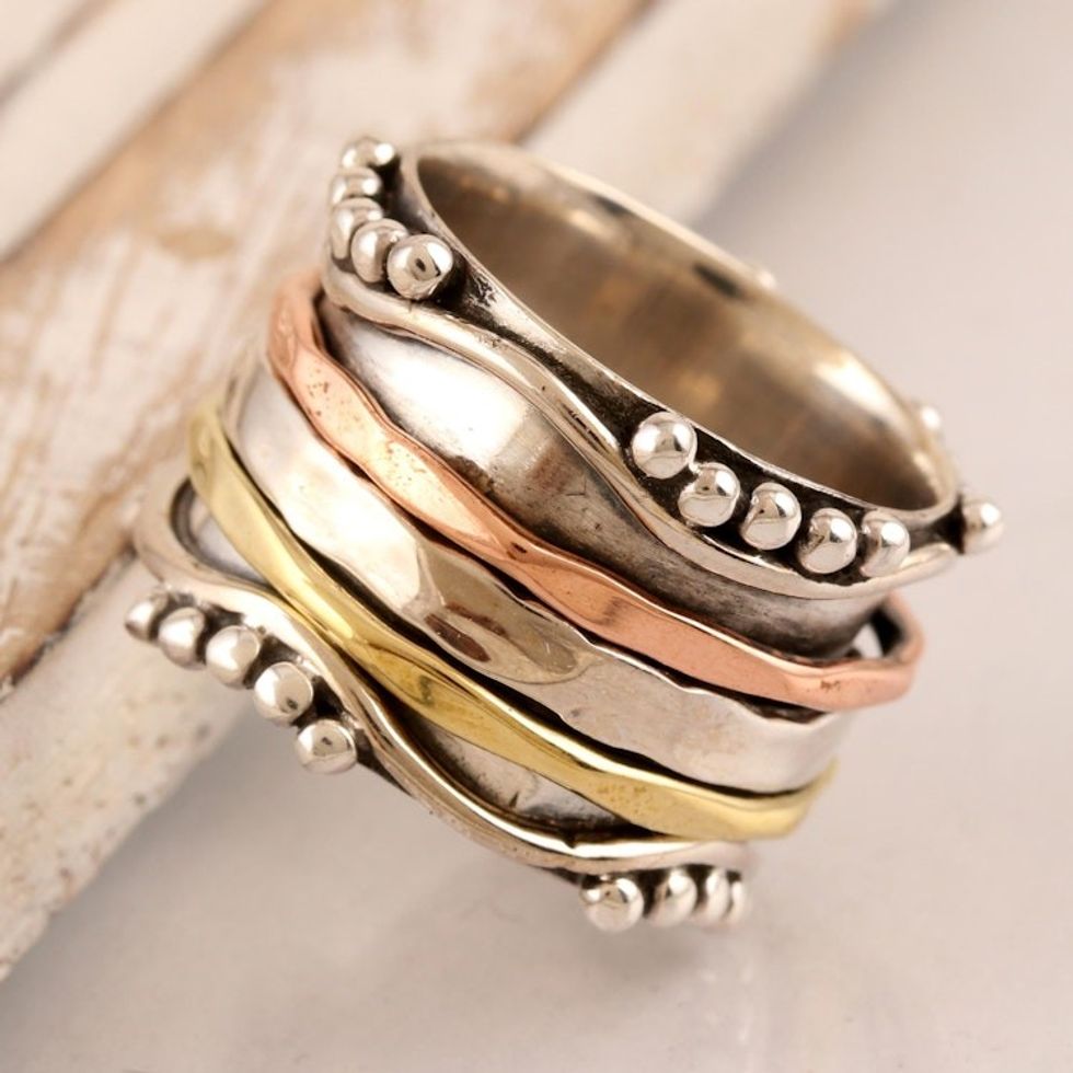 Sterling Silver and Copper Meditation Spinner Ring 'Dotted Glory'