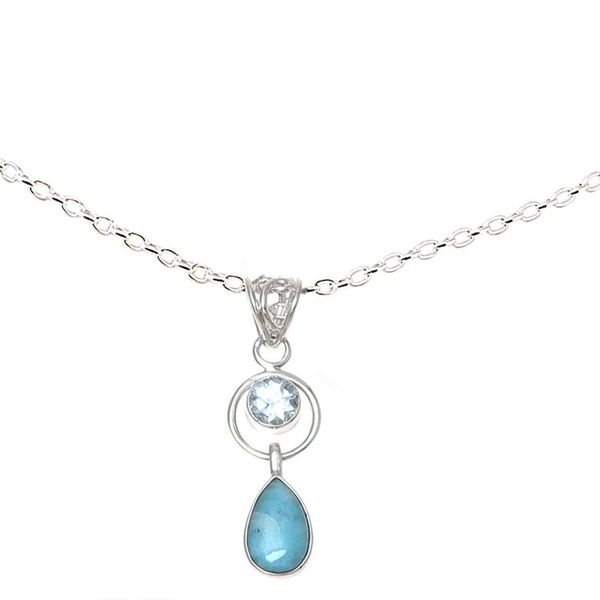 Alternate image for Larimar and Blue Topaz Pendant Necklace from India Gleaming Daylight