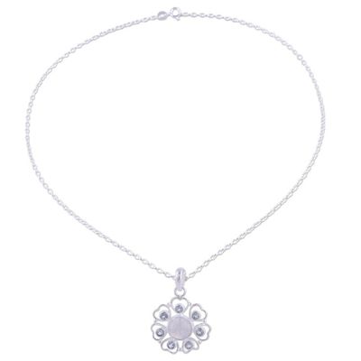 Alternate image for Rainbow Moonstone and Blue Topaz Pendant Necklace from India Circle of Hearts