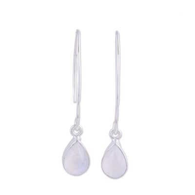 Alternate image for Rainbow Moonstone and Sterling Silver Dangle Earrings Trendy Luster