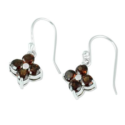 Alternate image for Artisan Crafted Floral Garnet Dangle Hook Earrings Petite Petals