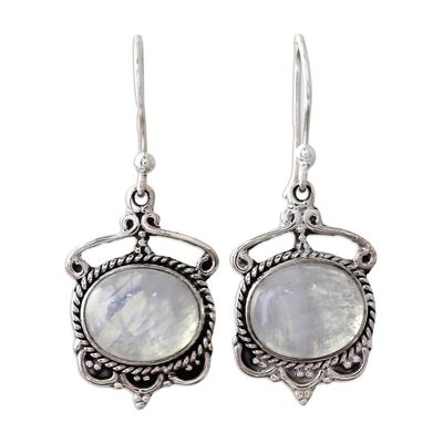 Alternate image for Sterling Silver Rainbow Moonstone Dangle Earrings from India Moonlit Decadence