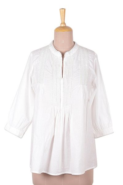 Alternate image for White Cotton Blouse with Beadwork and Pintucks Udaipur Lake in White