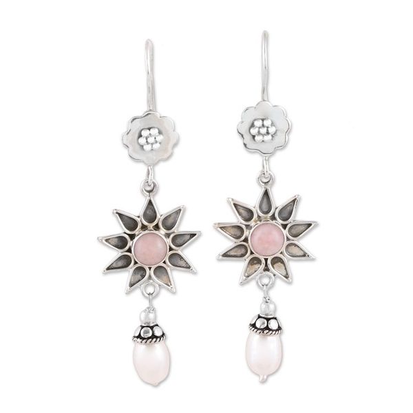 Alternate image for Pink Opal and Cultured Pearl Dangle Earrings from India Blissful and Bright