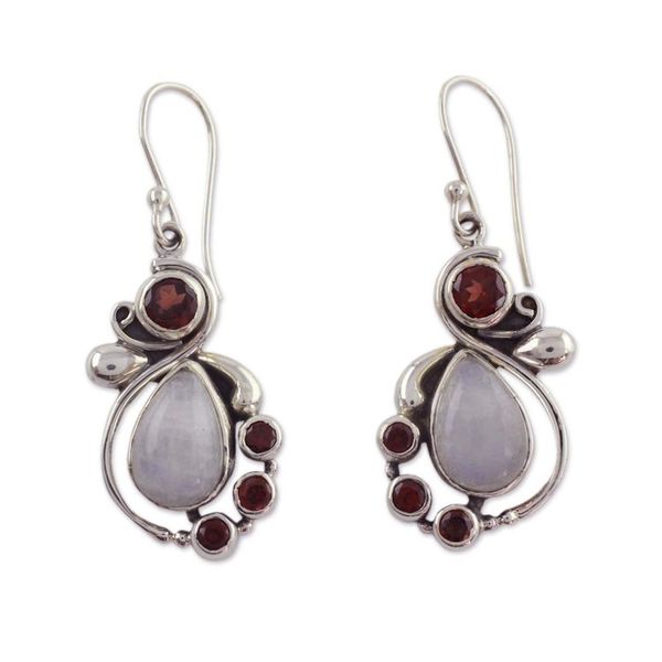 Alternate image for Handmade Garnet Earrings with Rainbow Moonstone Exquisite