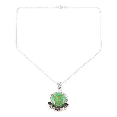 Alternate image for Indian Silver Necklace with Green Composite Turquoise Valley of Flowers