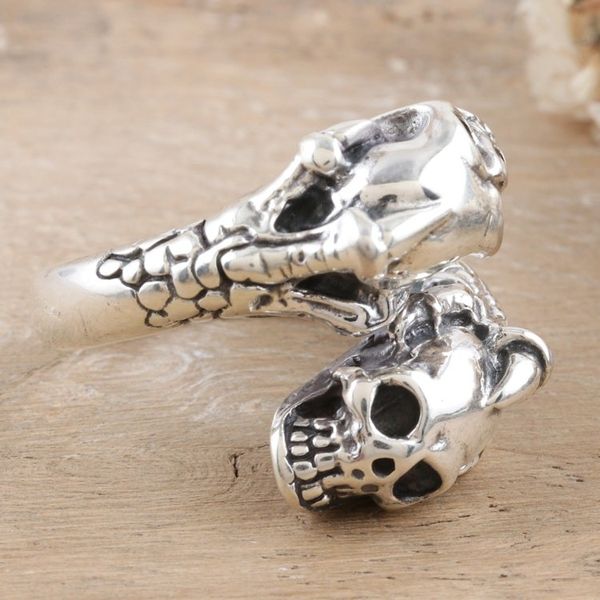 Alternate image for Sterling Silver Wrap Ring with Skull Motifs Fierce Souls