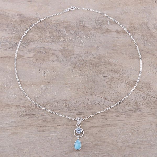 Alternate image for Larimar and Blue Topaz Pendant Necklace from India Gleaming Daylight
