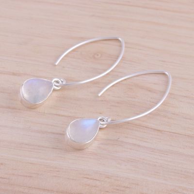 Alternate image for Rainbow Moonstone and Sterling Silver Dangle Earrings Trendy Luster