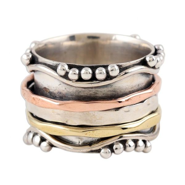 Alternate image for Sterling Silver and Copper Meditation Spinner Ring Dotted Glory