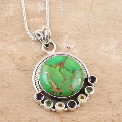 Alternate image for Indian Silver Necklace with Green Composite Turquoise Valley of Flowers