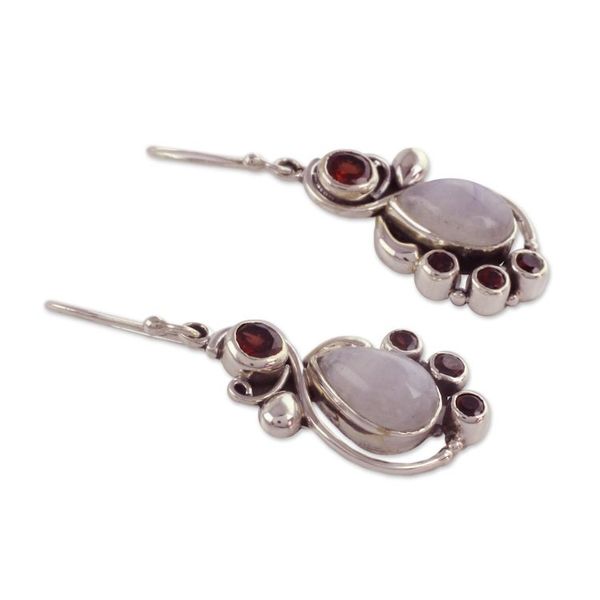 Alternate image for Handmade Garnet Earrings with Rainbow Moonstone Exquisite