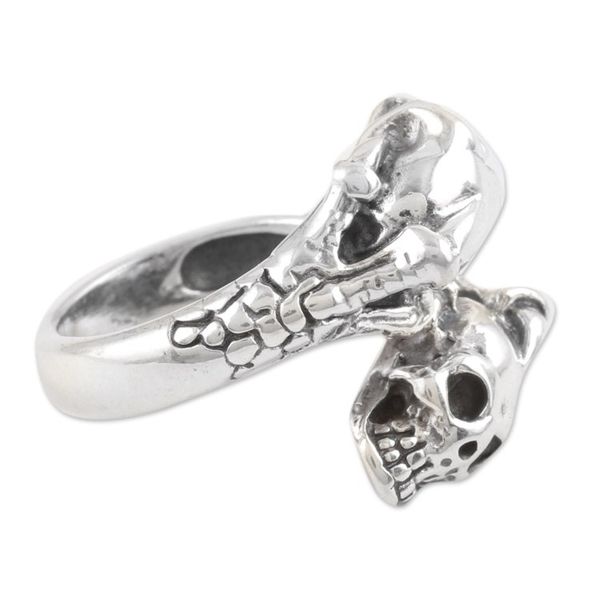 Alternate image for Sterling Silver Wrap Ring with Skull Motifs Fierce Souls