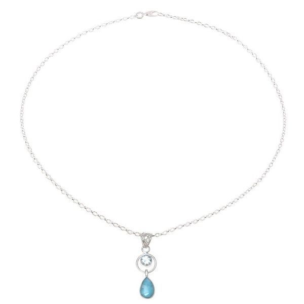 Alternate image for Larimar and Blue Topaz Pendant Necklace from India Gleaming Daylight