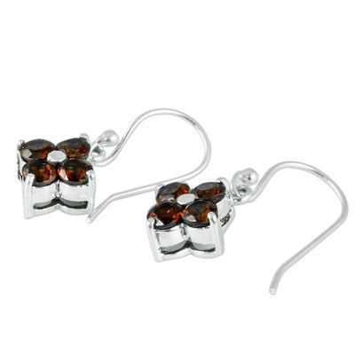 Alternate image for Artisan Crafted Floral Garnet Dangle Hook Earrings Petite Petals