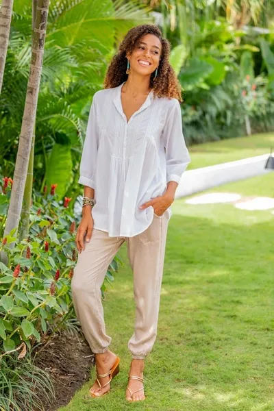 Alternate image for White Cotton Blouse with Beadwork and Pintucks Udaipur Lake in White