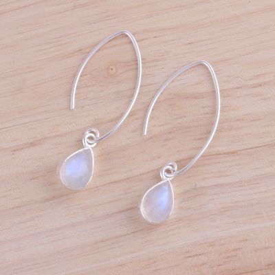 Alternate image for Rainbow Moonstone and Sterling Silver Dangle Earrings Trendy Luster