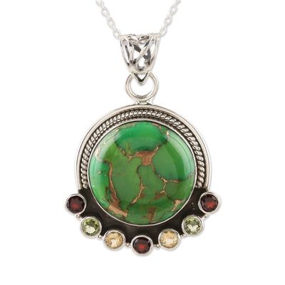 Alternate image for Indian Silver Necklace with Green Composite Turquoise Valley of Flowers
