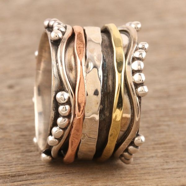 Alternate image for Sterling Silver and Copper Meditation Spinner Ring Dotted Glory
