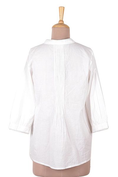 Alternate image for White Cotton Blouse with Beadwork and Pintucks Udaipur Lake in White
