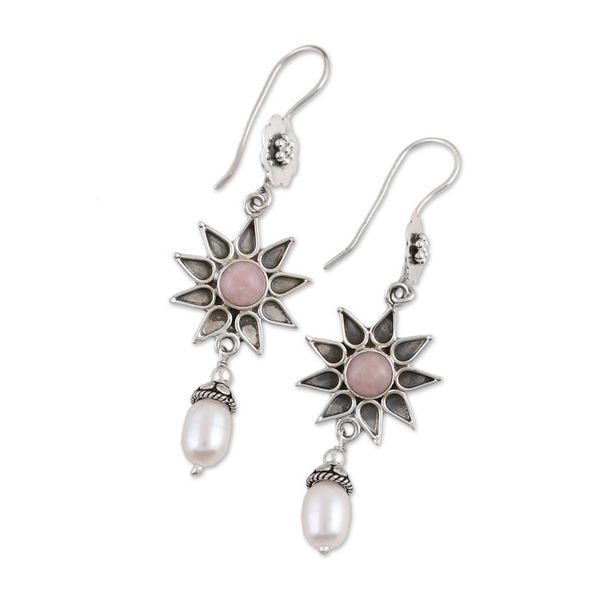 Alternate image for Pink Opal and Cultured Pearl Dangle Earrings from India Blissful and Bright