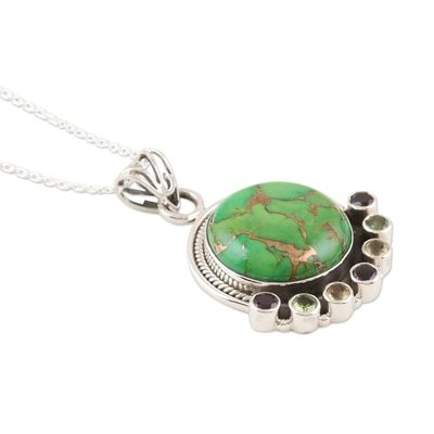 Alternate image for Indian Silver Necklace with Green Composite Turquoise Valley of Flowers