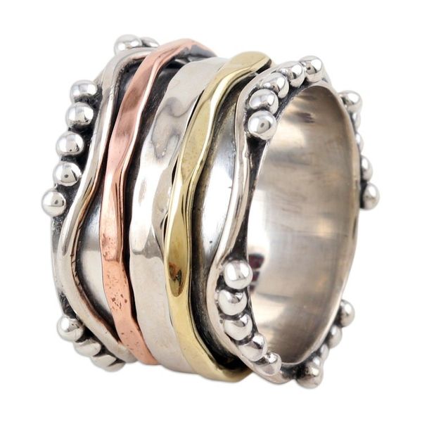 Alternate image for Sterling Silver and Copper Meditation Spinner Ring Dotted Glory