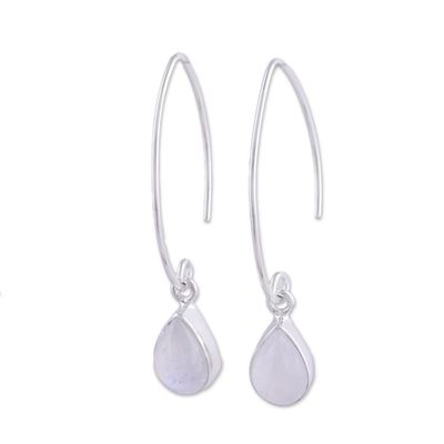 Alternate image for Rainbow Moonstone and Sterling Silver Dangle Earrings Trendy Luster