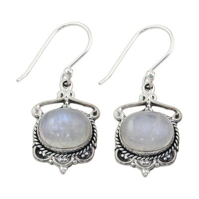 Alternate image for Sterling Silver Rainbow Moonstone Dangle Earrings from India Moonlit Decadence