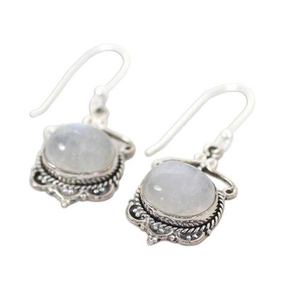 Alternate image for Sterling Silver Rainbow Moonstone Dangle Earrings from India Moonlit Decadence