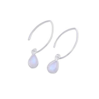 Alternate image for Rainbow Moonstone and Sterling Silver Dangle Earrings Trendy Luster