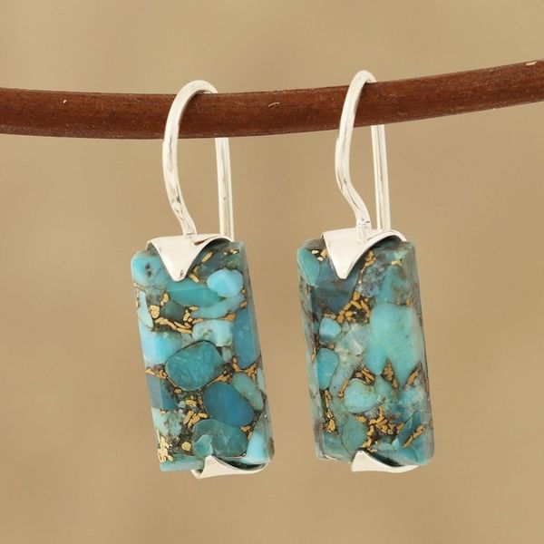 Alternate image for Composite Turquoise Drop Earrings from India Beautiful Blue