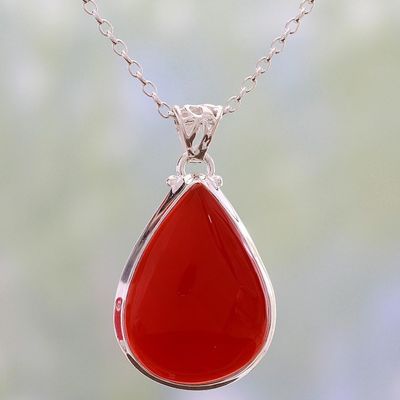 Alternate image for Carnelian Drop of Sunshine Pendant on a 925 Silver Necklace Drop of Sunshine